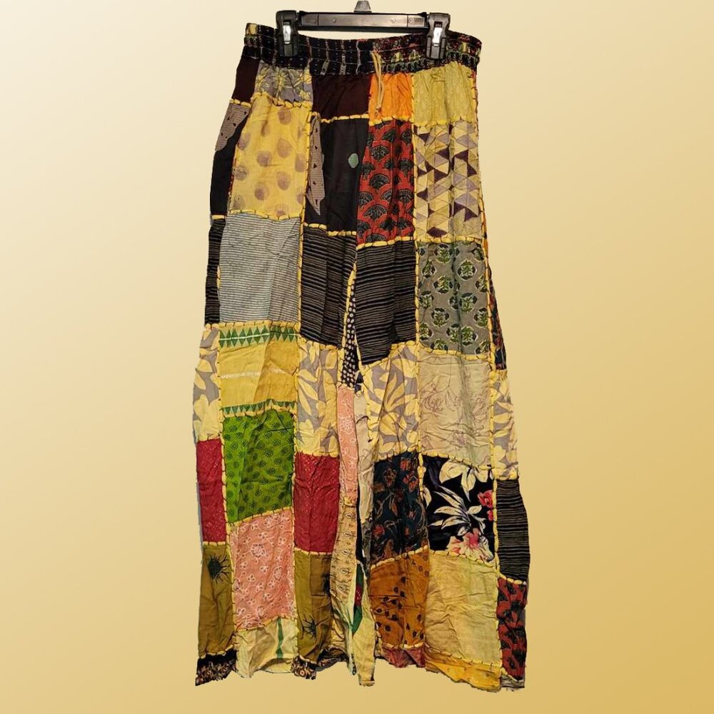 Wevez Thai Harem Yellow & Black Patchwork Aladdin Gypsy Festival Pants